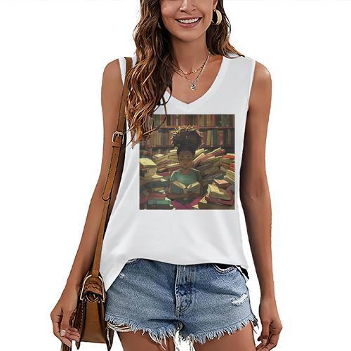 Melanin Afro Women Educated Reading Book History Girls Women's V-Neck Tank Top - Bookorys