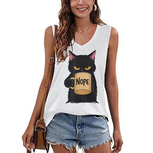 Nope Coffee Cat – Introvert Humor Monday Kitty Women's V-Neck Tank Top - Raresse