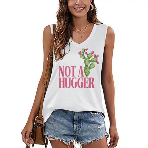 Not a Hugger Sarcastic Introvert Cactus Theme Women Women's V-Neck Tank Top - Raresse