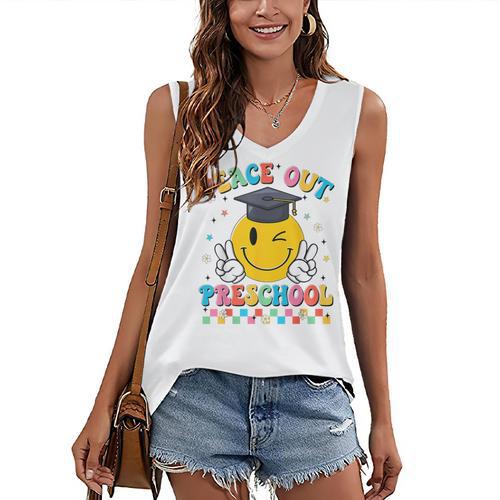 Peace Out Preschool Graduation Last Day Teachers Boys Girls Women's V-Neck Tank Top - Best Gift Smart
