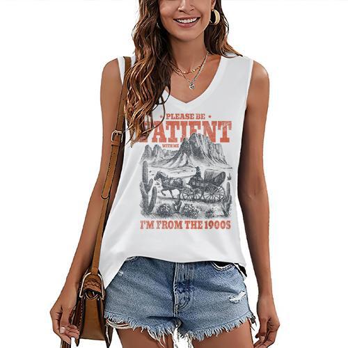 Please Be Patient With Me I'm From The 1900s 80s 90s Women's V-Neck Tank Top - Figerry
