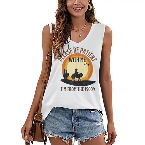 Please Be Patient With Me I'm From The 1900s Cowboy Women's V-Neck Tank Top - Figerry