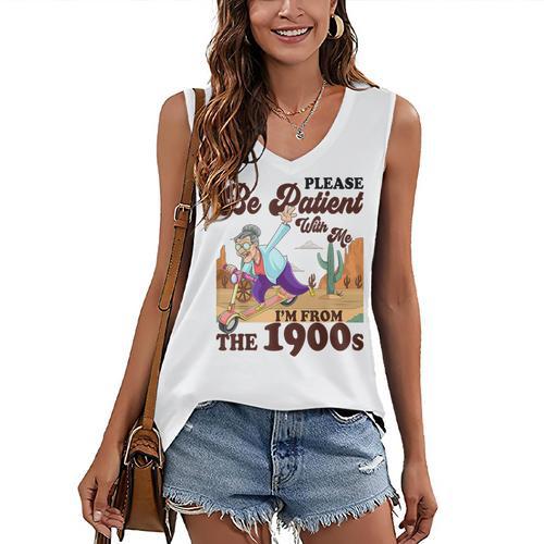 Please Be Patient With Me I'm From The 1900s Gen X Boomer Women's V-Neck Tank Top - Figerry