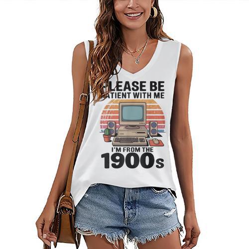 Please Be Patient I'm From The 1900s Retro Computer Geek Women's V-Neck Tank Top - Figerry