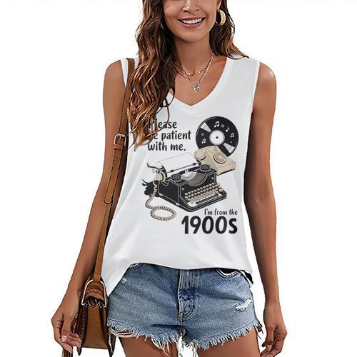 Please Be Patient I'm From The 1900s Sarcastic Joke Premium Tri-Blend Women's V-Neck Tank Top - Figerry