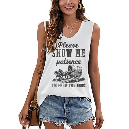 Please Show Me Patience I'm From The 1900s Vintage Horse Women's V-Neck Tank Top - Figerry