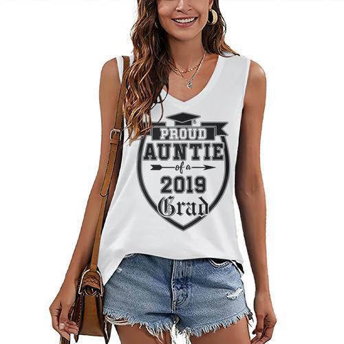 Proud Auntie Of a 2019 Grade Aunt Graduation Women's V-Neck Tank Top - Best Gift Smart