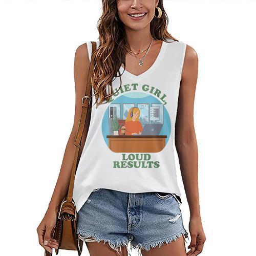 Quiet Girl Loud Results Introvert Office Staff Secretary Women's V-Neck Tank Top - Raresse