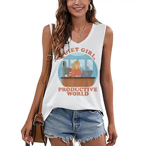 Quiet Girl Productive World Introvert Office Staff Secretary Women's V-Neck Tank Top - Raresse