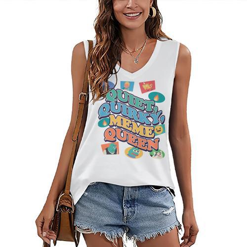 Quiet Quirky Meme Queen Introvert Anti People Meme Lovers Women's V-Neck Tank Top - Raresse