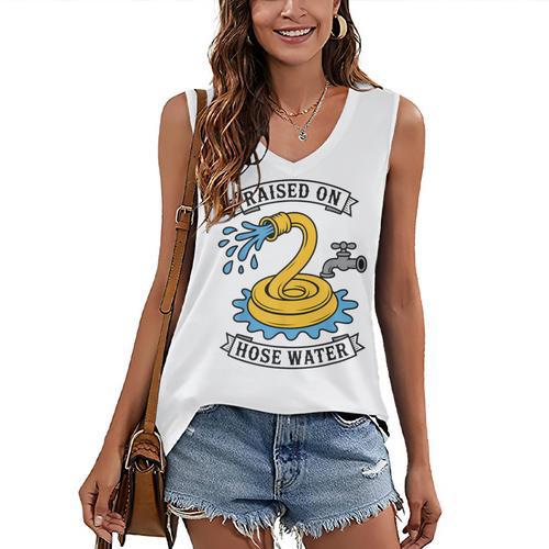 Raised On Hose Water Nostalgia Lovers Summer Vibes Women's V-Neck Tank Top - Figerry