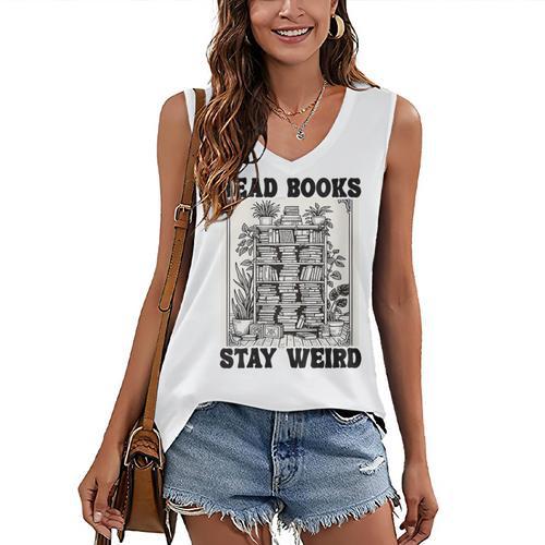 Read Books Stay Weird Book Lover Joke Introvert Reading Women's V-Neck Tank Top - Raresse