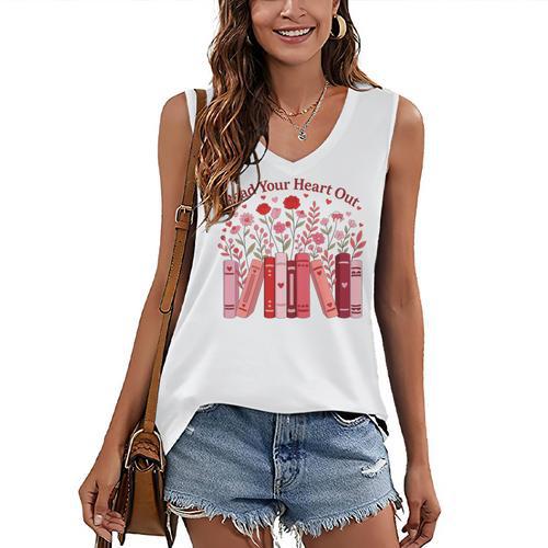 Read Your Heart Out Teacher Valentines Day Reading Book Women's V-Neck Tank Top - Bookorys