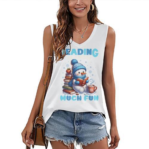 Reading Is Snow Much Fun Christmas Xmas Book Reading Women's V-Neck Tank Top - Bookorys