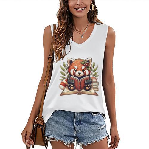 Red Panda Reading Books Pandas Cottagecore Aesthetic Kids Women's V-Neck Tank Top - Bookorys DE