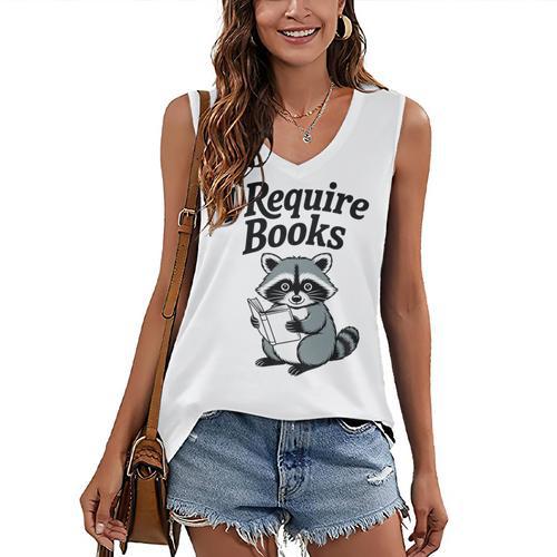 I Require Books Raccoon Reading For Book Lovers Women's V-Neck Tank Top - Bookorys UK