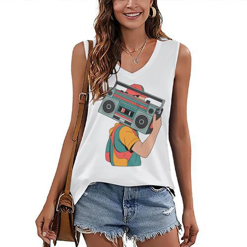 Retro 90s Boombox Nostalgia Party For Music Lovers Men Women Women's V-Neck Tank Top - Figerry