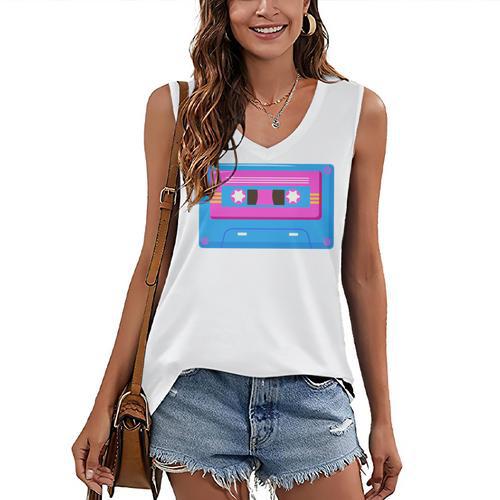Retro Cassette Tape Tee 90s Nostalgia Aesthetic Women's V-Neck Tank Top - Figerry