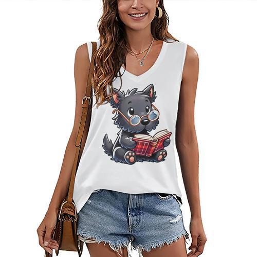 Scottish Terrier Reading a Book Dog Women's V-Neck Tank Top - Bookorys DE