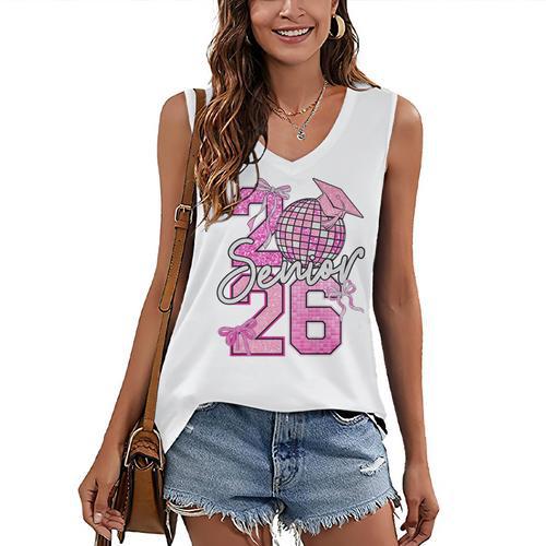 Senior 2026 Graduation Girls Coquette Pink Bow Class Of 2026 Premium Women's V-Neck Tank Top - Best Gift Smart