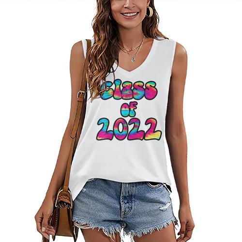 Senior Year 2022 Class Of 2022 Graduation Tie Dye Groovy Women's V-Neck Tank Top - Best Gift Smart