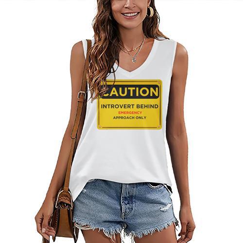 A Simple Yellow Warning Sign For Introvert Women's V-Neck Tank Top - Raresse