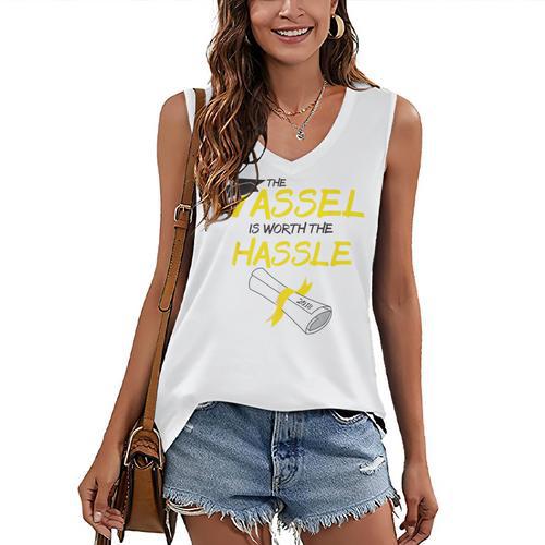 Tassel Worth The Hassle 2018 Graduation Quote Ylw Women's V-Neck Tank Top - Best Gift Smart