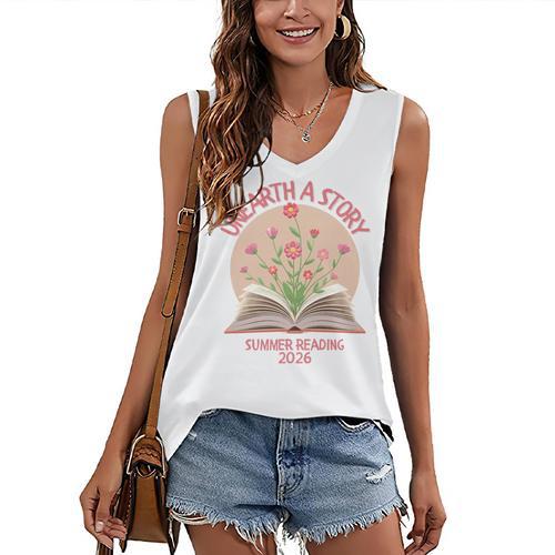 Unearth a Story 2026 Summer Reading Program Flowers Book Premium Tri-Blend Women's V-Neck Tank Top - Bookorys