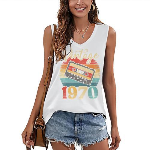 Vintage 1970 Retro Cassette Tape 70s Born Nostalgia Birthday Women's V-Neck Tank Top - Figerry