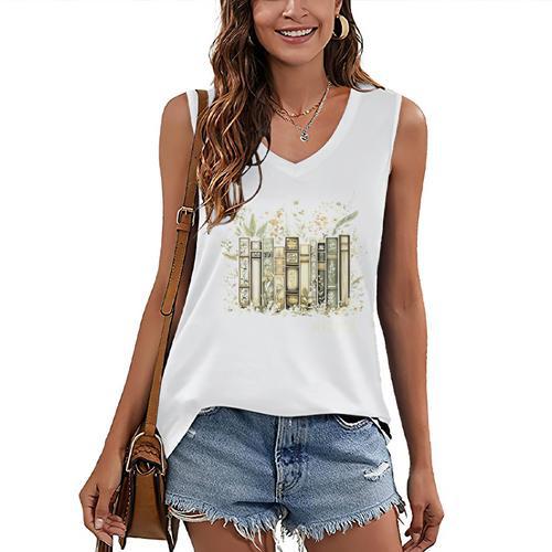 Vintage Floral Bookshelf I Have No Shelf Control Book Lovers Women's V-Neck Tank Top - Bookorys