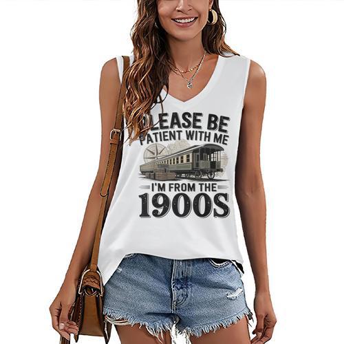 Vintage Be Patient With Me I'm From The 1900s Steam Train Women's V-Neck Tank Top - Figerry