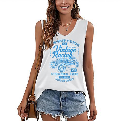 Vintage Racing Automotive Nostalgia Distressed Car Women's V-Neck Tank Top - Figerry
