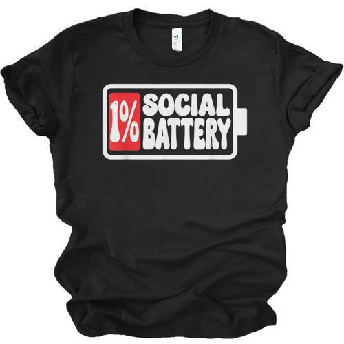 1 Social Battery Sarcastic Introverted Men Women Unisex Jersey T-Shirt - Raresse