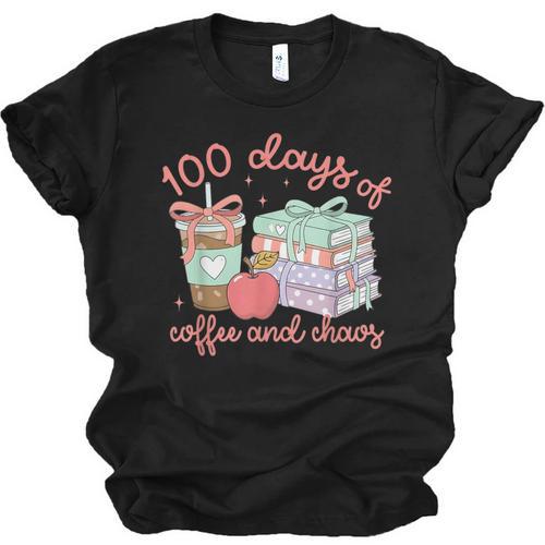 100 Days Of Coffee And Chaos Coquette Bow Book Apple Unisex Jersey T-Shirt - Bookorys