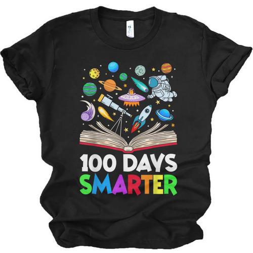100th Day Of School Astronaut Books Space 100 Days Smarter Unisex Jersey T-Shirt - Bookorys