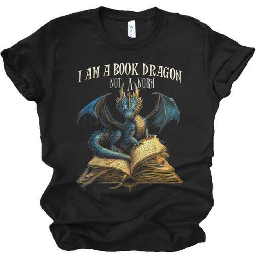 3 Bookish Quote I Am a Book Dragon Not a Worm Reading Book Unisex Jersey T-Shirt - Bookorys