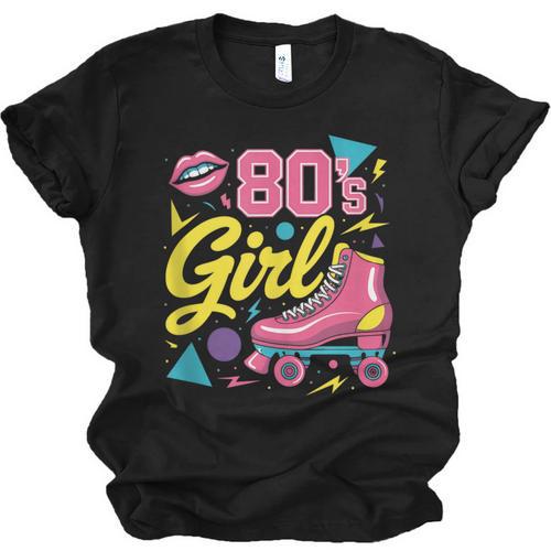 80's Girl Roller Skates Skating Eighties 1980s Nostalgia Unisex Jersey T-Shirt - Figerry
