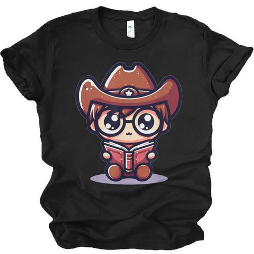 Adorable Book Lover Cowboy With Reading Glasses Cute Unisex Jersey T-Shirt - Bookorys