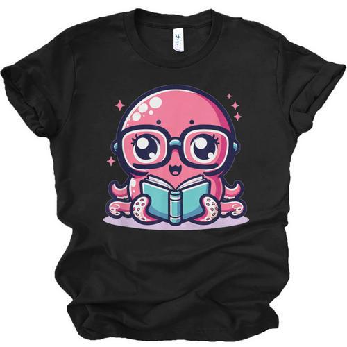 Adorable Book Lover Octopus With Reading Glasses Cute Unisex Jersey T-Shirt - Bookorys CA