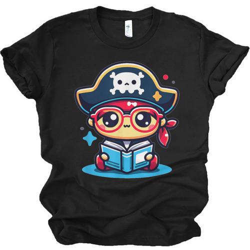 Adorable Book Lover Pirate With Reading Glasses Cute Unisex Jersey T-Shirt - Bookorys CA