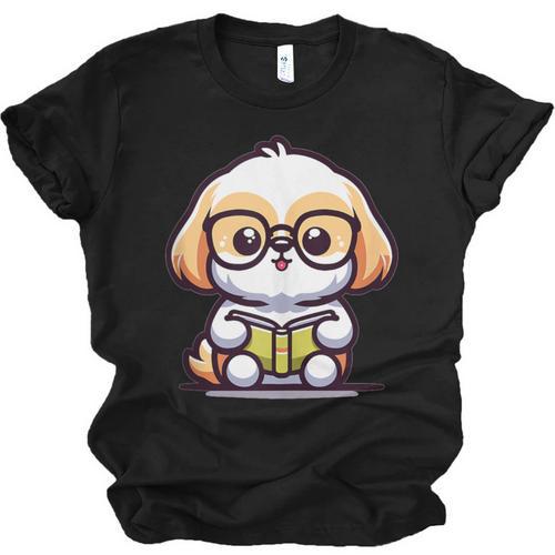 Adorable Book Lover Shih Tzu With Reading Glasses Cute Unisex Jersey T-Shirt - Bookorys CA