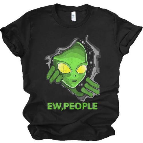 Alien Face Ew People UFO Introvert Meme Men Women Kids Unisex Jersey T-Shirt - Raresse