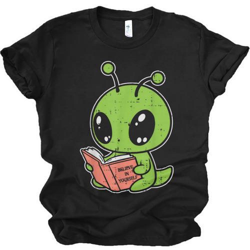 Alien Reading Book Believe In Yourself Kids Women Men Unisex Jersey T-Shirt - Bookorys AU