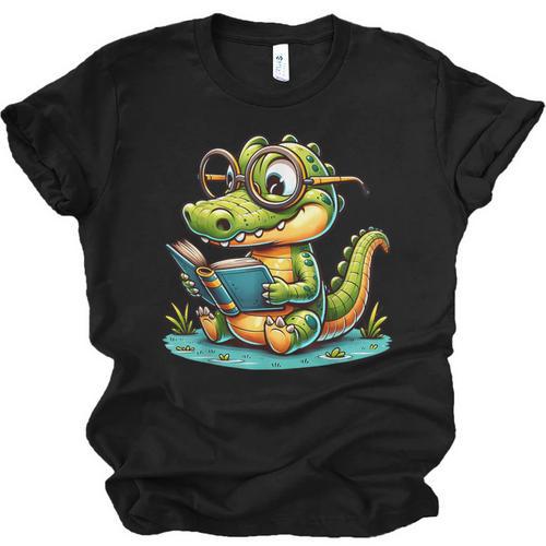 Alligator Reading a Book Animal Unisex Jersey T-Shirt - Bookorys