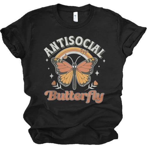 Antisocial Butterfly Tee For Introvert Men Women Girls Unisex Jersey T-Shirt - Raresse