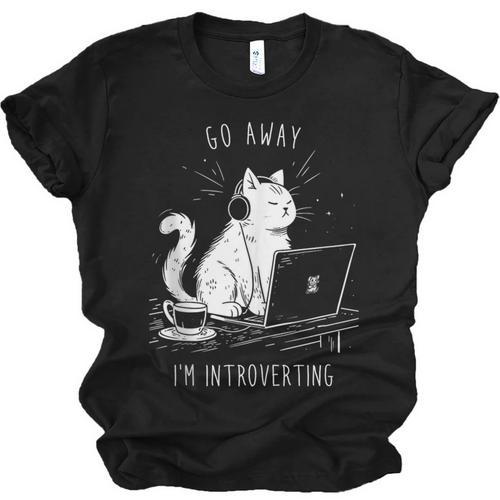 Antisocial Introvert Cat With Coffee On Computer Emo Goth Unisex Jersey T-Shirt - Raresse