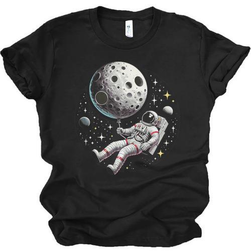 Astronaut Aesthetic Holding Moon Balloon Planets Introvert Unisex Jersey T-Shirt - Raresse