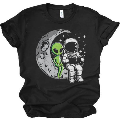 Astronaut Reading Book To Alien Moon Space Women Kids Men Unisex Jersey T-Shirt - Bookorys