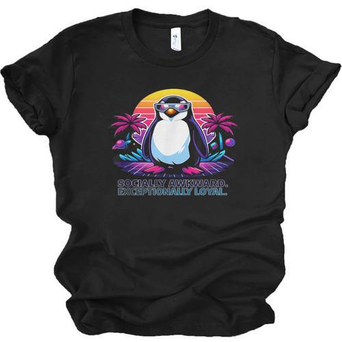 Awkward But Loyal Penguin Synthwave Vapowave Introvert Unisex Jersey T-Shirt - Raresse