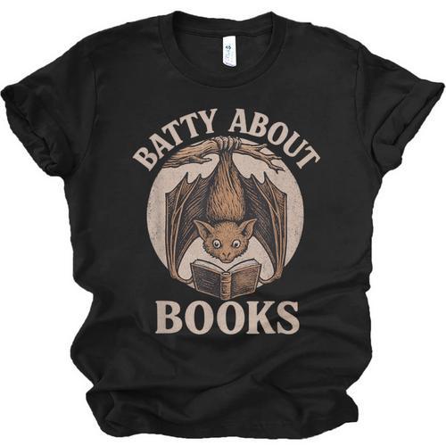 Batty About Books Reading Book Lover Men Women Distressed Unisex Jersey T-Shirt - Bookorys UK